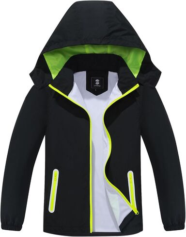 SaphiRose Kids Waterproof Rain Jacket Mesh Lined with Removable Hood | Lightweight rain coat, windproof, breathable, school, camping, travel, outdoor play, boys and girls in Saudi Arabia