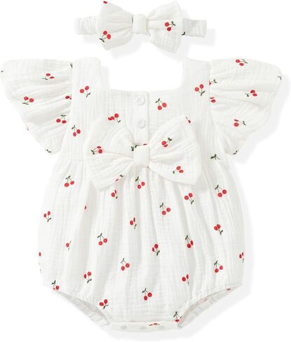 Vibebox Baby Girls Clothes Summer Onesies Romper Outfit Preemie-18 Months | Preemie Newborn Girl Clothes Bubble Romper, Coming Home Outfit for Infant Girl, Bows One-Piece Jumpsuits with Headband in Kuwait