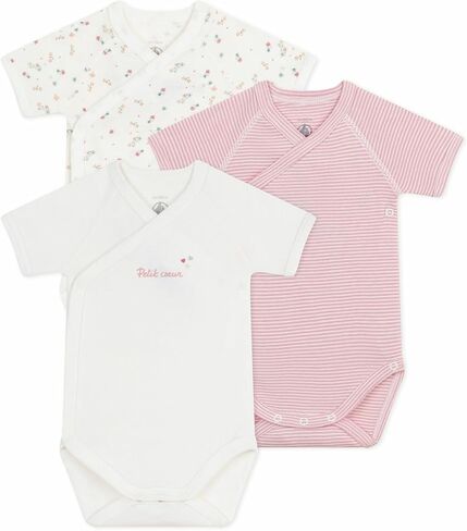 Petit Bateau Pack of babies' short-sleeved printed cotton wrapover GIRLS BODYSUITS SIZES 1-12 MONTHS in Kuwait