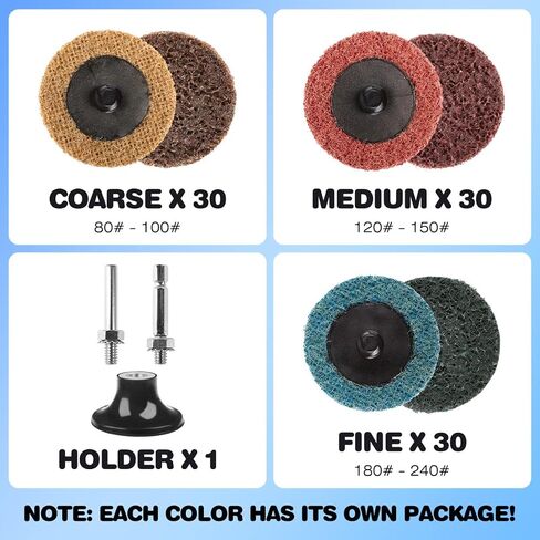 92PCS 2 Inch Quick Change Sanding Discs Set:90PCS Surface Conditioning Pneumatic/Die Grinder Sanding Discs with 1/4" Roll Lock Holder Pad for Metal Strip Clean Polish Burr Finish (Fine Medium Coarse) | 3-Grit Roll-Lock Sanding Discs with 1/4" Round & Hex  in Kuwait