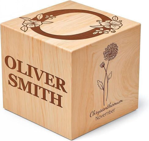 Custom Engraved Wood Name Blocks – Personalized Baby Name Sign and Nursery Décor – Solid Wooden Blocks with Birth Flower Design – Unique Customized Gift for Newborns and Thoughtful Nursery Decoration in Kuwait