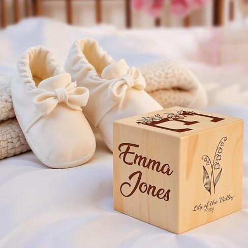 Custom Engraved Wood Name Blocks – Personalized Baby Name Sign and Nursery Décor – Solid Wooden Blocks with Birth Flower Design – Unique Customized Gift for Newborns and Thoughtful Nursery Decoration in Kuwait