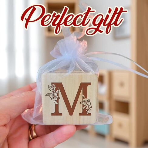 Custom Engraved Wood Name Blocks – Personalized Baby Name Sign and Nursery Décor – Solid Wooden Blocks with Birth Flower Design – Unique Customized Gift for Newborns and Thoughtful Nursery Decoration in Kuwait