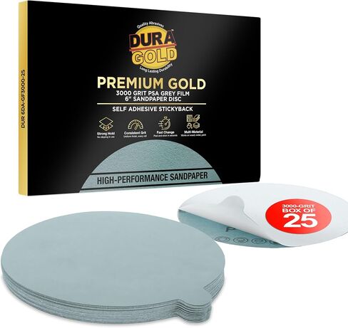 Dura-Gold Premium 6" Green Film PSA Sanding Discs - 2000 Grit (Box of 25) - Self Adhesive Stickyback Sandpaper for DA Sander, Detailing Finishing Cut Abrasive, Sand Automotive Paint Woodworking Wood in Saudi Arabia