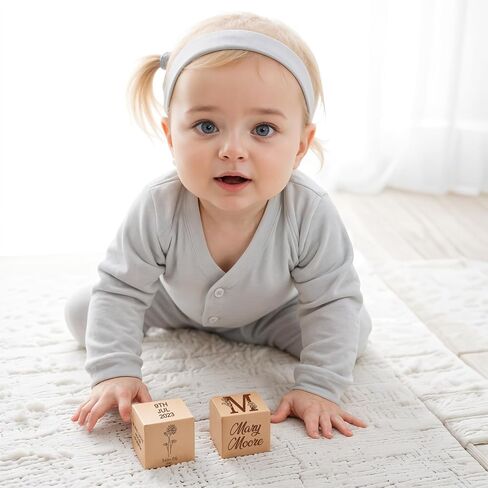 Custom Engraved Wood Name Blocks – Personalized Baby Name Sign and Nursery Décor – Solid Wooden Blocks with Birth Flower Design – Unique Customized Gift for Newborns and Thoughtful Nursery Decoration in Kuwait