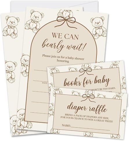 Baby Shower Invitations, Blue Jean Baby Shower Invites for Boys Girls, Gender Reveal Invitations, 25 Sets Invitation Cards with Envelopes, Diaper Raffle Tickets & Book Request Cards - 04 in Kuwait