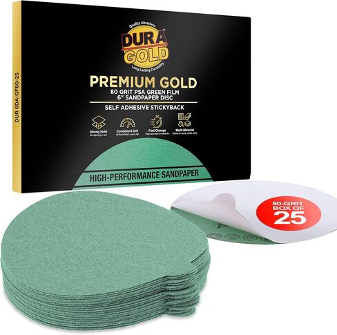 أقراص صنفرة PSA من Dura-Gold Premium مقاس 6 بوصات - 2000 حبيبة (صندوق مكون من 25 قطعة) - ورق صنفرة ذاتي اللصق من أجل ماكينة صنفرة DA، تفاصيل كاشطة القطع النهائية، طلاء رملي للسيارات الخشبية in Kuwait