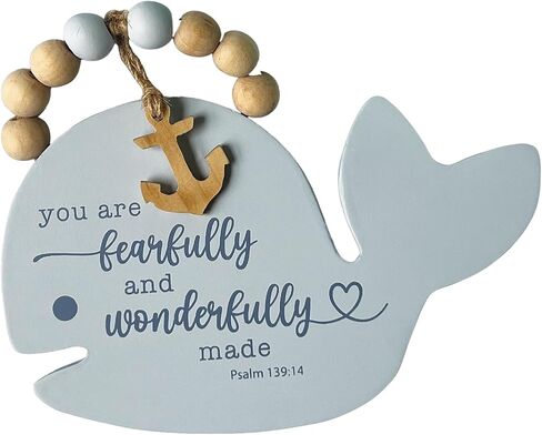Whale Wooden Doorknob Hanger for Nursery, Bible Verse Christian Nursery Decor, 6 by 3.8 Inches, by Abbey + CA Gift in Kuwait