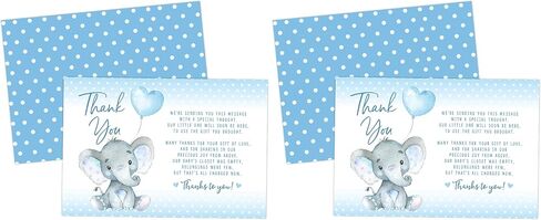Your Main Event Prints Elephant Baby Shower Thank You Cards - 20 Count Pre-Written Thank You Cards - Baby Sprinkle Blue Dots in Kuwait