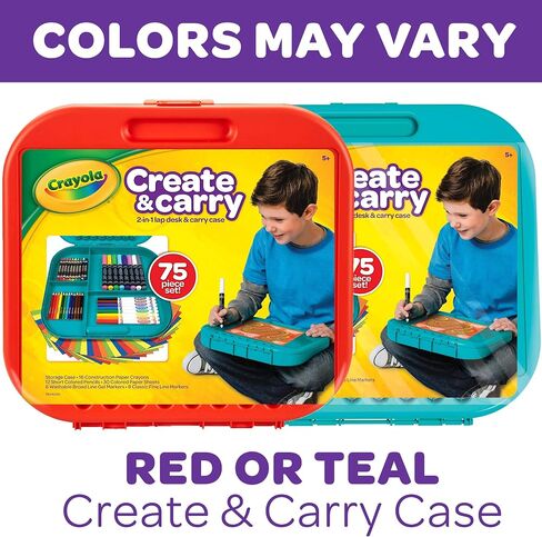 Crayola Create 'N Carry Travel Art Set for Kids (75pcs), 2-in-1 Lap Desk & Carrying Case, Essential Art Supplies Kit, Spring Crafting, Gift for Kids | Portable Art Set for Kids, Colored Pencils, Crayons, Markers, Drawing, Coloring, Crafting Gift for Boys  in Kuwait