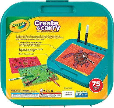 Crayola Create 'N Carry Travel Art Set for Kids (75pcs), 2-in-1 Lap Desk & Carrying Case, Essential Art Supplies Kit, Spring Crafting, Gift for Kids | Portable Art Set for Kids, Colored Pencils, Crayons, Markers, Drawing, Coloring, Crafting Gift for Boys  in Kuwait