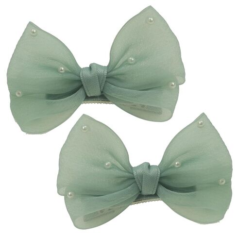Nihao Baby Pearl Light Green Bow Hair Clips for Little Girl | 2Pcs in Kuwait