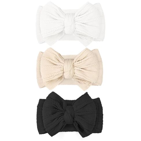 JOYOYO 3 Colors Soft Wide Turban Baby Headbands with 3.5 inches Hair Bow Headbands for Baby Girls Infants Newborn Hair Accessories Toddlers Kids and Children(White Pink Pink) in Kuwait