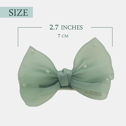 Nihao Baby Pearl Light Green Bow Hair Clips for Little Girl | 2Pcs in Kuwait