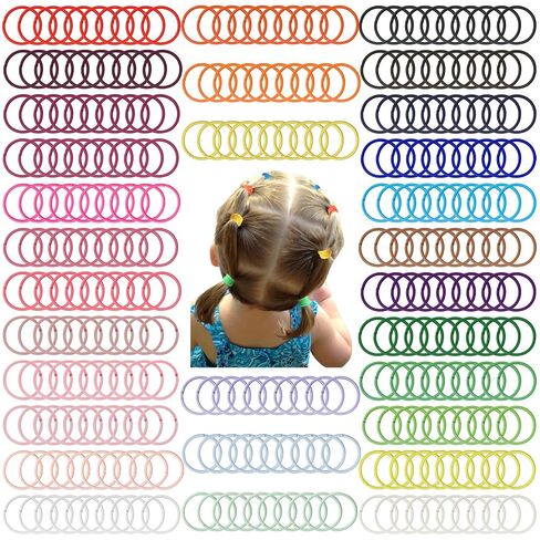 CÉLLOT 300pcs Small Hair Ties No Crease Rubber Hair Elastic Bands for Kids | 2.7cm in Diameter Ponytail Holders | Essential Hair Accessories for Little Girls Kids Children in Kuwait