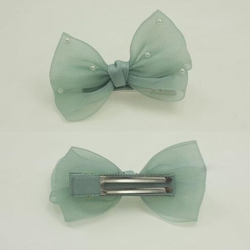 Nihao Baby Pearl Light Green Bow Hair Clips for Little Girl | 2Pcs in Kuwait