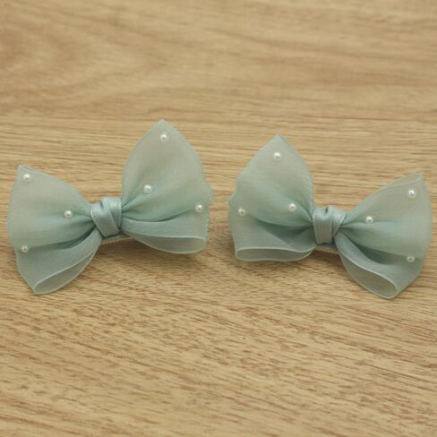 Nihao Baby Pearl Light Green Bow Hair Clips for Little Girl | 2Pcs in Kuwait
