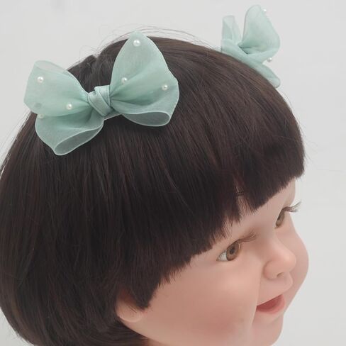 Nihao Baby Pearl Light Green Bow Hair Clips for Little Girl | 2Pcs in Kuwait