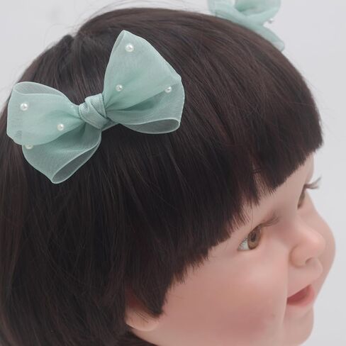 Nihao Baby Pearl Light Green Bow Hair Clips for Little Girl | 2Pcs in Kuwait