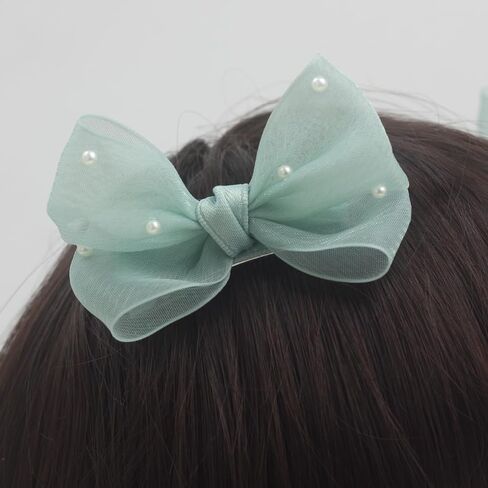 Nihao Baby Pearl Light Green Bow Hair Clips for Little Girl | 2Pcs in Kuwait