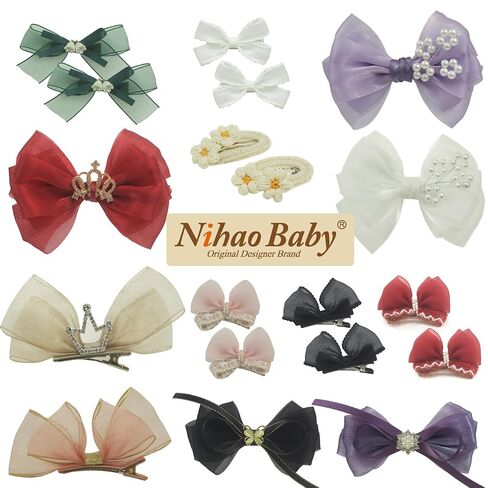 Nihao Baby Pearl Light Green Bow Hair Clips for Little Girl | 2Pcs in Kuwait