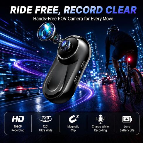 Mini Body Camera 1080P, 512G Thumb Action Camera, Portable Sports Cam with Magnetic & 360° Clip, Tiny Size, Mount Anywhere, Hands-Free Recording for Motorcycle/Sports/Bike/Pet (SD Card Not Included) in Kuwait