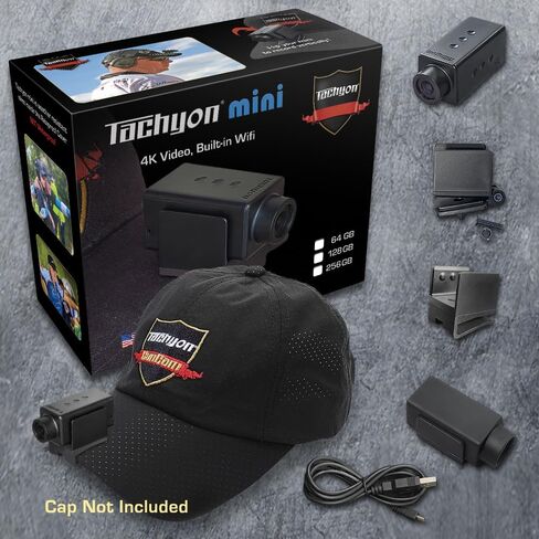 TACHYON Mini Action Camera with Built-in 64GB and WiFi, 2K or 4K Video Resolution, Auto-Stop, Hat Cam, Helmet Cam, Cap Mounted Video Camera for USPSA, IPSC, IDPA, Practical Shooting in Kuwait