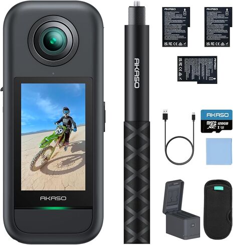 AKASO 360 Action Camera Creator Combo- 5.7K 360 Video with 1/2" 48MP Sensors, 72MP 360 Photo, 360-SuperSmooth, Invisible Selfie Stick, 360° Horizon Lock, AI Tracking with 256GB MicroSD Card in Saudi Arabia
