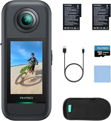 AKASO 360 Action Camera Creator Combo- 5.7K 360 Video with 1/2" 48MP Sensors, 72MP 360 Photo, 360-SuperSmooth, Invisible Selfie Stick, 360° Horizon Lock, AI Tracking with 256GB MicroSD Card in Saudi Arabia