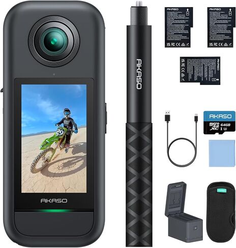 AKASO 360 Action Camera Creator Combo- 5.7K 360 Video with 1/2" 48MP Sensors, 72MP 360 Photo, 360-SuperSmooth, Invisible Selfie Stick, 360° Horizon Lock, AI Tracking with 256GB MicroSD Card in Saudi Arabia