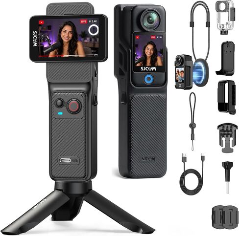 SJCAM C400 4K Underwater Vlogging Camera,6-Axis Gyro + EIS,7H Recording | Remote control handle,154° Wide Angle,2.29'' Touch Screen,30M Waterproof, 5G WiFi, 64GB Card, POV Cam for YouTube,for travel in Kuwait