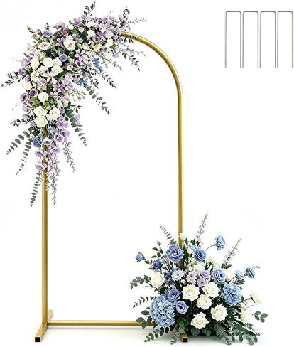 6 FT Wedding Arch Backdrop Stand, Balloon Arch Stand for Wedding Ceremony | with Square Base Ground Nails, Gold Metal Arch Frame for Graduation, Photo Booth, Baby Showers, Birthday Party Decoration in Kuwait