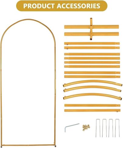 6 FT Wedding Arch Backdrop Stand, Balloon Arch Stand for Wedding Ceremony | with Square Base Ground Nails, Gold Metal Arch Frame for Graduation, Photo Booth, Baby Showers, Birthday Party Decoration in Kuwait