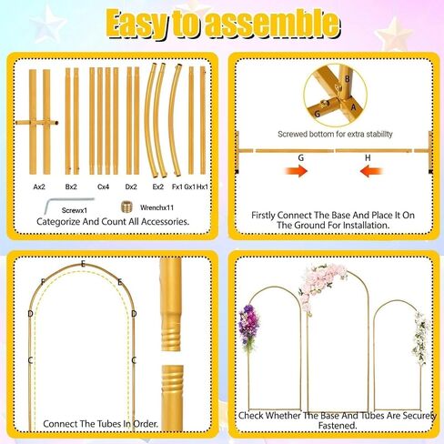 6 FT Wedding Arch Backdrop Stand, Balloon Arch Stand for Wedding Ceremony | with Square Base Ground Nails, Gold Metal Arch Frame for Graduation, Photo Booth, Baby Showers, Birthday Party Decoration in Kuwait