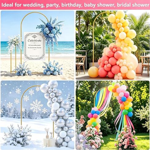 6 FT Wedding Arch Backdrop Stand, Balloon Arch Stand for Wedding Ceremony | with Square Base Ground Nails, Gold Metal Arch Frame for Graduation, Photo Booth, Baby Showers, Birthday Party Decoration in Kuwait