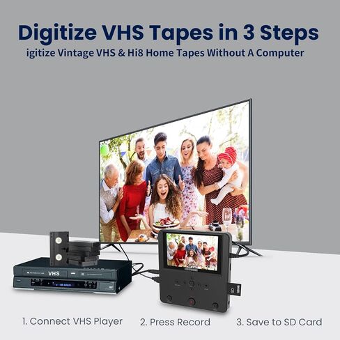 Video Recorder Converter | HDMI/AV to USB/SD Card | Convert VHS, DVD, Camcorder to Digital MP4 | Wireless File Transfer via Mobile APP | Media Player with TV Output（Black） in Kuwait