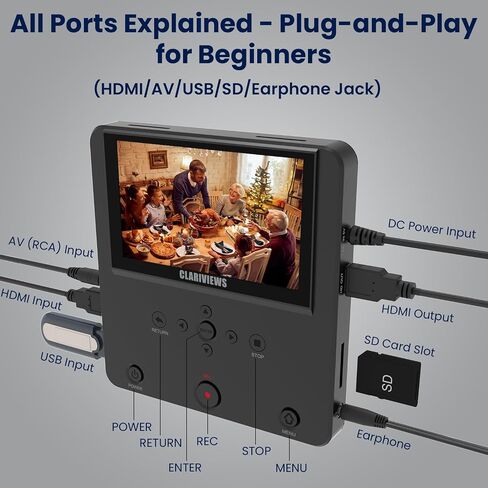 Video Recorder Converter | HDMI/AV to USB/SD Card | Convert VHS, DVD, Camcorder to Digital MP4 | Wireless File Transfer via Mobile APP | Media Player with TV Output（Black） in Kuwait