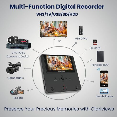 Video Recorder Converter | HDMI/AV to USB/SD Card | Convert VHS, DVD, Camcorder to Digital MP4 | Wireless File Transfer via Mobile APP | Media Player with TV Output（Black） in Kuwait
