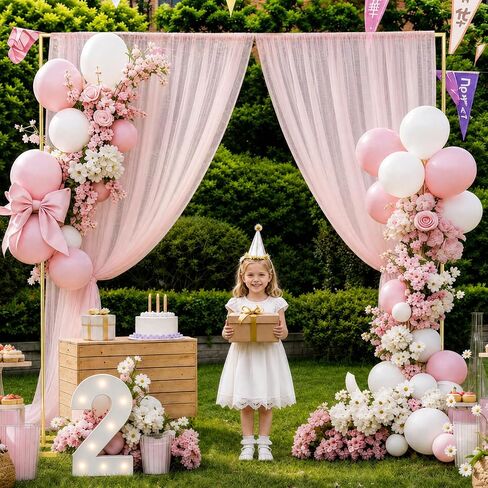 EMART 8FT Square Backdrop Stand Heavy Duty, Gold Metal with Triangle Base. Metal Backdrop Stand Kit Includes Water Bags & Ground Spikes, Portable Back Drop Stand for Party, Wedding, Birthday, Photo. in Kuwait