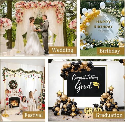 EMART 8FT Square Backdrop Stand Heavy Duty, Gold Metal with Triangle Base. Metal Backdrop Stand Kit Includes Water Bags & Ground Spikes, Portable Back Drop Stand for Party, Wedding, Birthday, Photo. in Kuwait