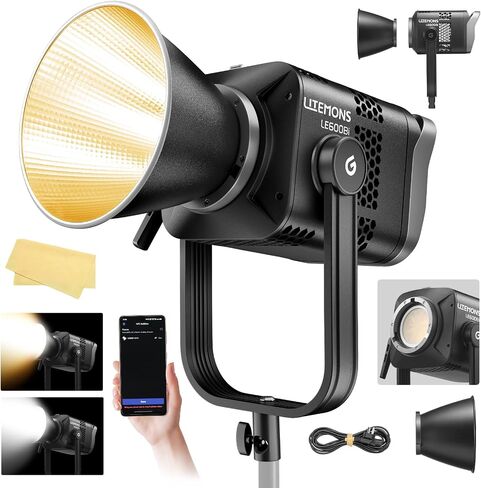 Godox Litemons LE600Bi 610W Bi Color COB LED Video Light, Professional Bowens Mount Studio Continuous Video Light CRI/TLCI 98+ 113000 Lux@1m APP DMX Control Ultra Quiet for Video Recording（Black） in Kuwait