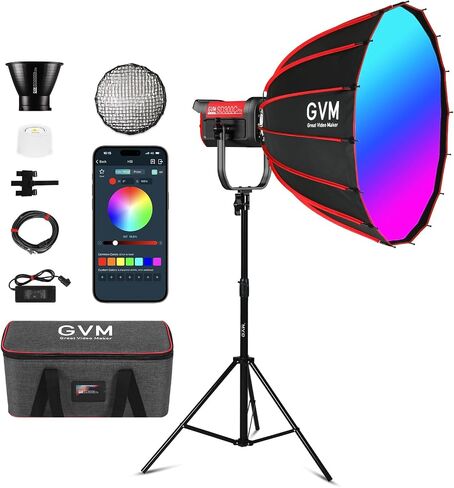 GVM 650W RGB Video Light, Studio Lights with Bowen Mount, 101000 Lux/1m Photography Lighting of DMX, RDM, COB Continuous Output Recording, Film Photo Spotlight, IP65, 2000-10000K, CRI 97+ in Kuwait