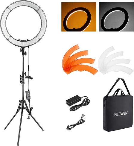 NEEWER SRP18C 18 Inch RGB LED Ring Light Kit with Reversible Tripod Light Stand App Control Phone Holder Compatible with iPhone, Ultra Slim Ringlight for Makeup Video Recording Selfie Studio Streaming in Kuwait