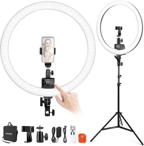 NEEWER SRP18C 18 Inch RGB LED Ring Light Kit with Reversible Tripod Light Stand App Control Phone Holder Compatible with iPhone, Ultra Slim Ringlight for Makeup Video Recording Selfie Studio Streaming in Kuwait