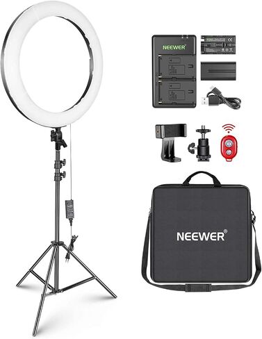 NEEWER SRP18C 18 Inch RGB LED Ring Light Kit with Reversible Tripod Light Stand App Control Phone Holder Compatible with iPhone, Ultra Slim Ringlight for Makeup Video Recording Selfie Studio Streaming in Kuwait