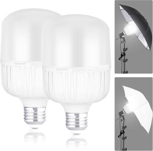 Neewer E26 24W LED Light Bulbs, 2 Packs, 2160 Lumens/5700K/CRI 93+/15000h Lifespan, Bright Video Photography Lighting, Silent/No Flicker/Non Dimmable 200W Incandescent Equivalent in Kuwait