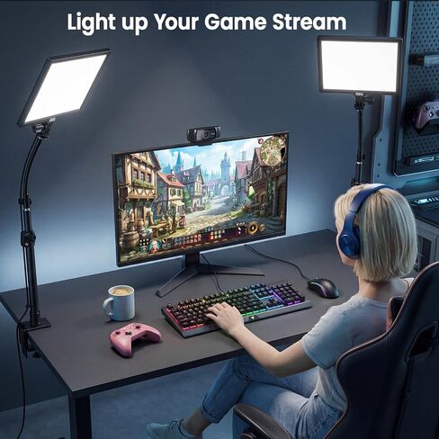 2 Packs LED Video Key Light,Streaming Light Dimmable Bi-Color 3200-5600k Video Conference Lighting with Gooseneck Tubes Desk Panel Lights for Podcast/Streaming/Gaming/Zoom Call/Broadcast/YouTube in Kuwait