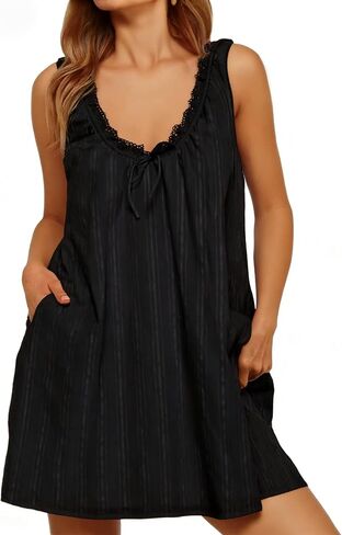 Womens Babydoll Mini Short Tank Flowy Dresses Y2k Boho Lace Trim Loose Aesthetic Sleeveless V-Neck Sundress in Kuwait