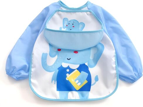 Baby Long Sleeved Smock Bibs Shirt for Girl or Boy, Toddler, 6-36 Months, Essential Must Have for Eating, Feeding, Baby Led Weaning Supplies, Long Sleeve Mess Saving Food Catcher, in Kuwait