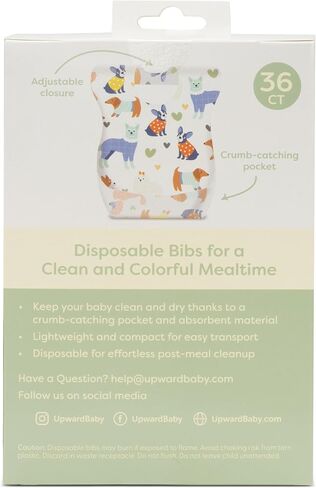 UpwardBaby Disposable Bibs - BPA Free - 36 Waterproof Disposable with Animal Pattern in Kuwait